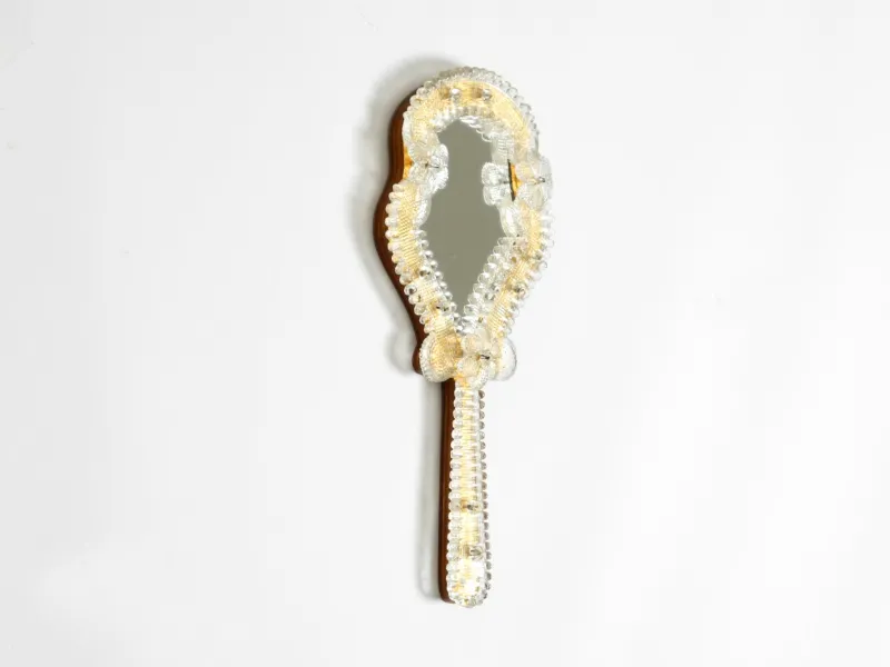 Online Pamono Mid-Century Modern Venetian Hand Mirror with Murano Glass Rosettes, 1950s