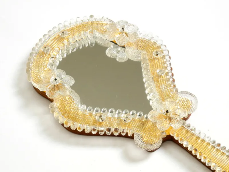Online Pamono Mid-Century Modern Venetian Hand Mirror with Murano Glass Rosettes, 1950s