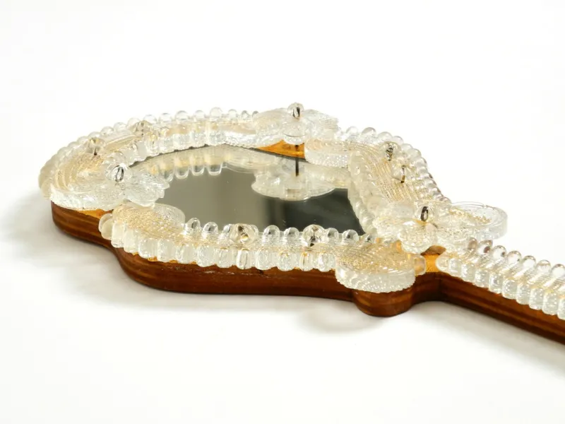 Online Pamono Mid-Century Modern Venetian Hand Mirror with Murano Glass Rosettes, 1950s