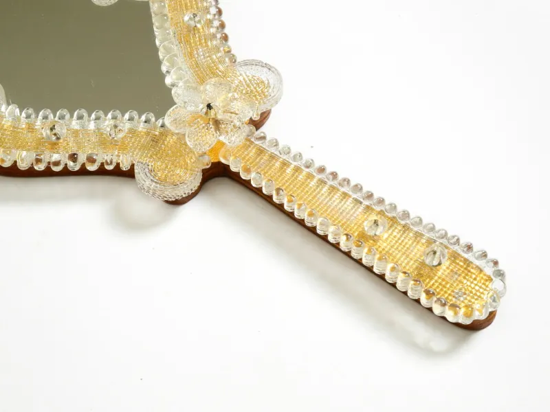 Online Pamono Mid-Century Modern Venetian Hand Mirror with Murano Glass Rosettes, 1950s