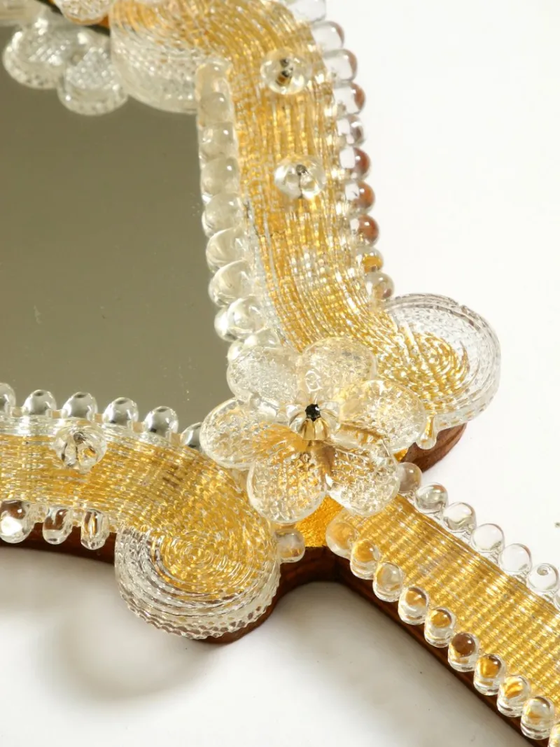 Online Pamono Mid-Century Modern Venetian Hand Mirror with Murano Glass Rosettes, 1950s
