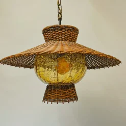 Pamono Mid-Century Modern Wicker Rattan Pendant Lamp, Germany, 1960s> Ceiling Lights