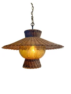 Pamono Mid-Century Modern Wicker Rattan Pendant Lamp, Germany, 1960s><noscript><img width=