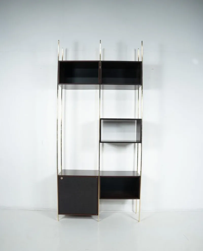 Hot Pamono Mid-Century Modern Wood and Brass Bookcase attributed to Jules Wabbes, 1960s
