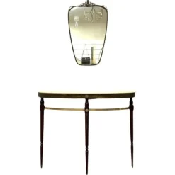 Pamono Mid-Century Modernist Console Table with Mirror in Brass, 1950s, Set of 2