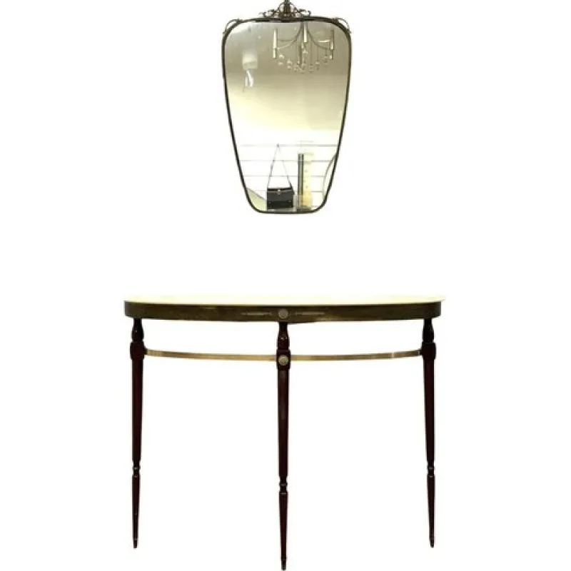 Pamono Mid-Century Modernist Console Table with Mirror in Brass, 1950s, Set of 2