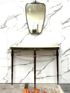 Pamono Mid-Century Modernist Console Table with Mirror in Brass, 1950s, Set of 2