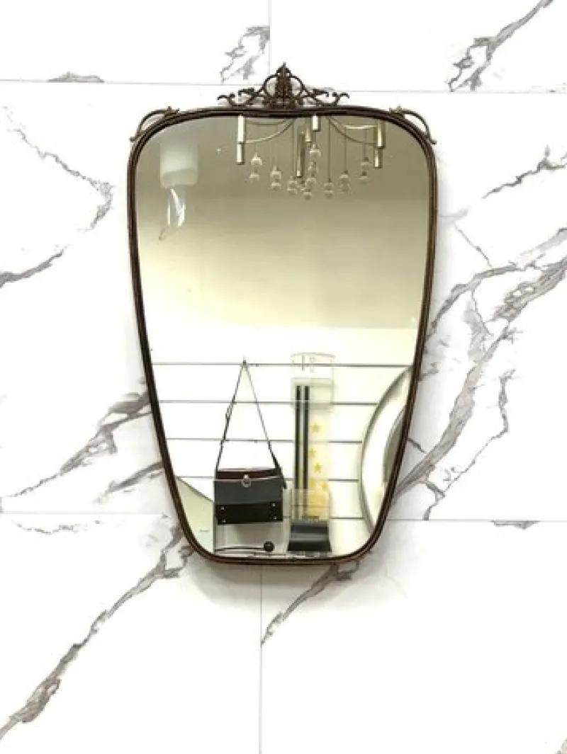 Pamono Mid-Century Modernist Console Table with Mirror in Brass, 1950s, Set of 2