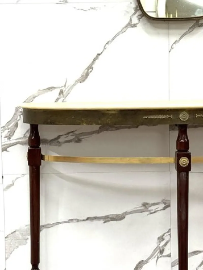 Pamono Mid-Century Modernist Console Table with Mirror in Brass, 1950s, Set of 2