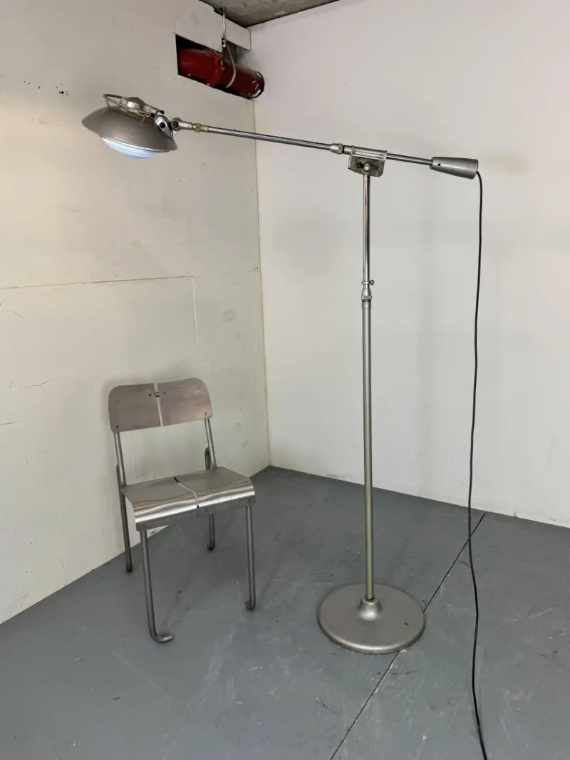 Pamono Mid-Century Modernist French Industrial Steel Floor Lamp from Ferdinand Solère, 1950s> Floor Lamps