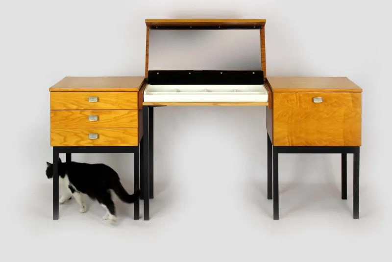 Pamono Mid-Century Modular Ash Desk with Mirror from Up Zavody, Czechoslovakia, 1970s> Dressing Tables