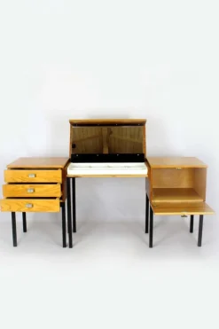 Pamono Mid-Century Modular Ash Desk with Mirror from Up Zavody, Czechoslovakia, 1970s><noscript><img width=