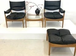Online Pamono Mid-Century Modus Armchair, Table & Stool in Oak by Kristian Solmer Vedel for Soren Willadsen, Denmark, 1960s, Set of 4