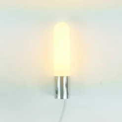 Pamono Mid-Century Opaline Glass & Chrome Wall Lights from Limburg, Germany, 1970s, Set of 2><noscript><img width=
