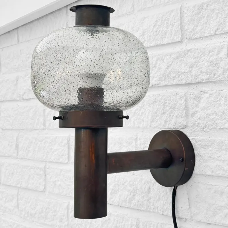 Pamono Mid-Century Outdoor Facade Lamp in Copper and Glass from Fagerhult, Sweden, 1970s> Garden Lighting