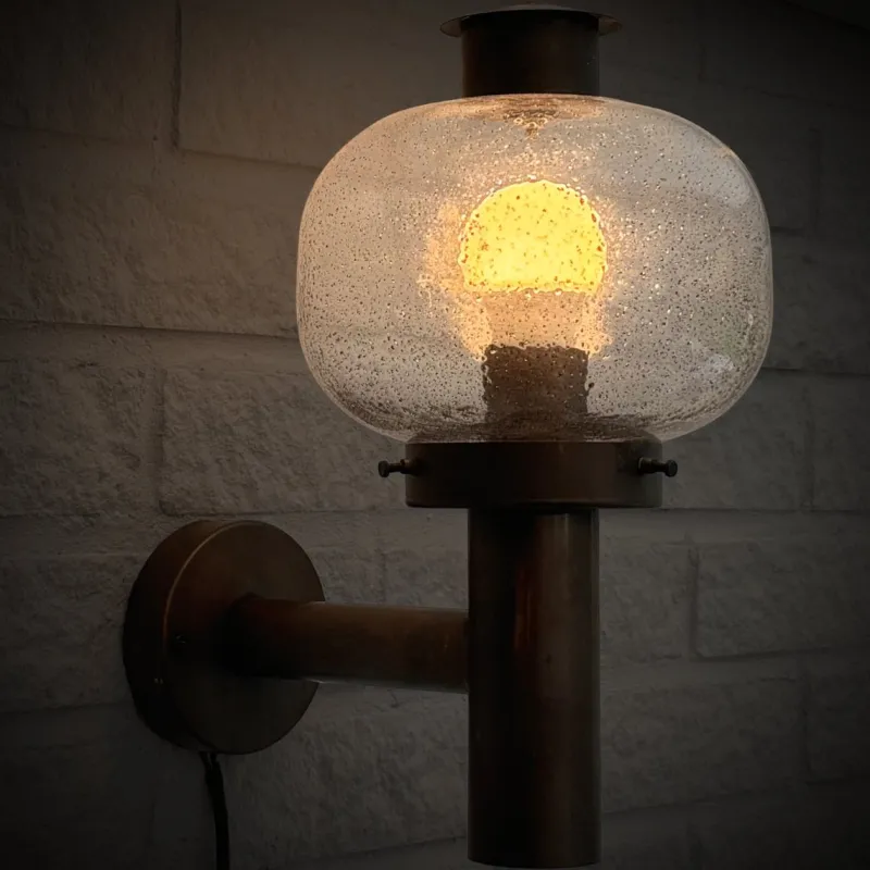 Pamono Mid-Century Outdoor Facade Lamp in Copper and Glass from Fagerhult, Sweden, 1970s> Garden Lighting