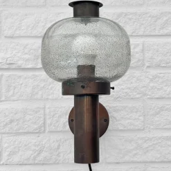 Pamono Mid-Century Outdoor Facade Lamp in Copper and Glass from Fagerhult, Sweden, 1970s><noscript><img width=