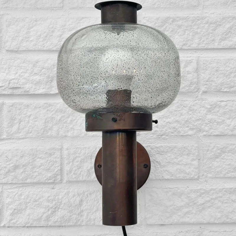 Pamono Mid-Century Outdoor Facade Lamp in Copper and Glass from Fagerhult, Sweden, 1970s> Garden Lighting
