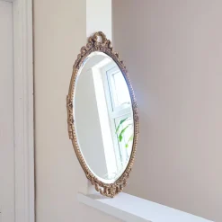 New Pamono Mid-Century Oval Gilt Wood Ornate Wall Mirror, 1950s