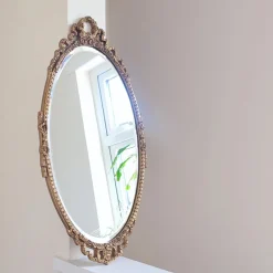 New Pamono Mid-Century Oval Gilt Wood Ornate Wall Mirror, 1950s