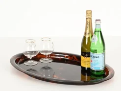 Outlet Pamono Mid-Century Oval Serving Tray in Tortoiseshell Acrylic Glass from Dior, Italy, 1970s