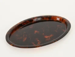 Outlet Pamono Mid-Century Oval Serving Tray in Tortoiseshell Acrylic Glass from Dior, Italy, 1970s