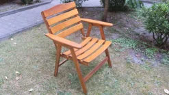 New Pamono Mid-Century Patinated Wood Folding Garden or Patio Elbow Chair, 1960s