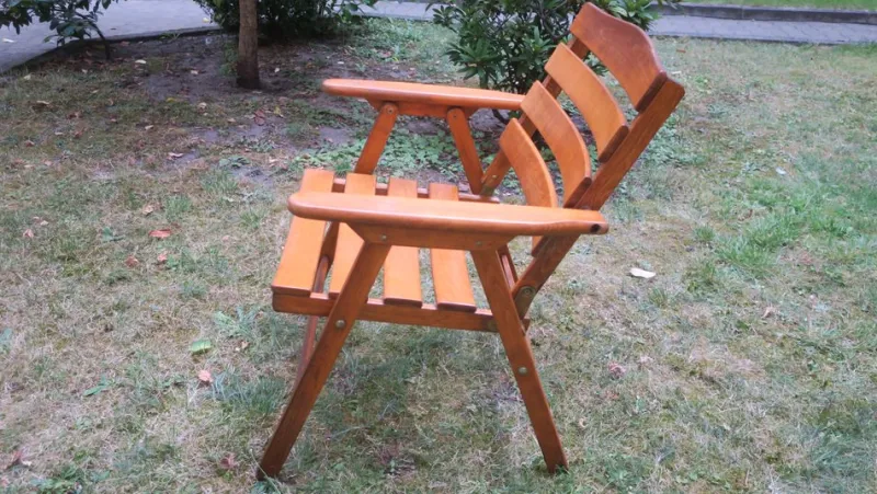 New Pamono Mid-Century Patinated Wood Folding Garden or Patio Elbow Chair, 1960s