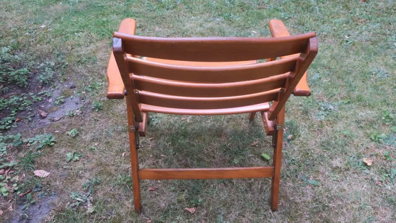 New Pamono Mid-Century Patinated Wood Folding Garden or Patio Elbow Chair, 1960s