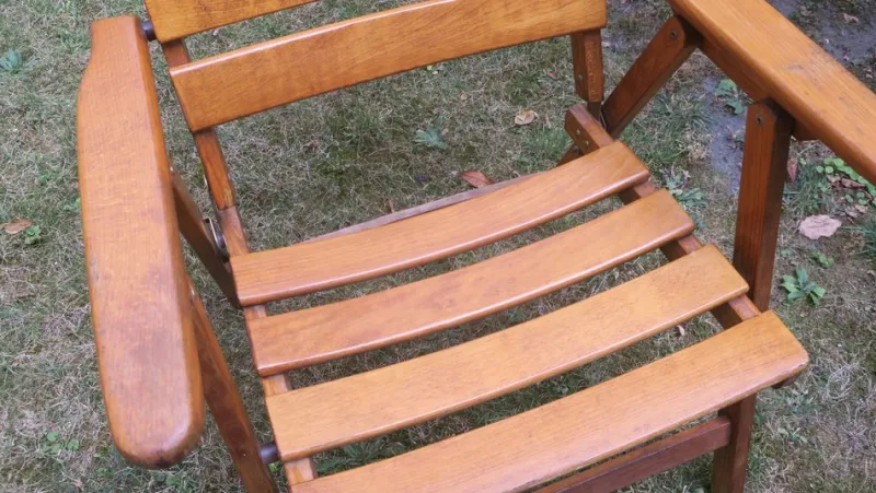 New Pamono Mid-Century Patinated Wood Folding Garden or Patio Elbow Chair, 1960s