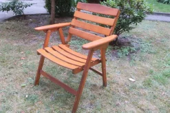 New Pamono Mid-Century Patinated Wood Folding Garden or Patio Elbow Chair, 1960s