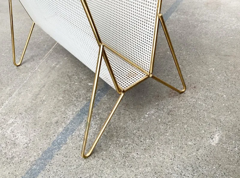 Clearance Pamono Mid-Century Perforated Metal Magazine Holder and Side Table, 1960s
