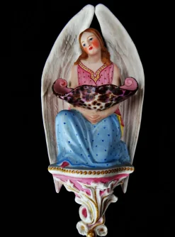 Outlet Pamono Mid-Century Polychrome Porcelain Biscuit Holy Water Font of Angel with Shell, 1950s