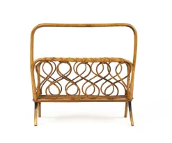 Sale Pamono Mid-Century Rattan and Bamboo Magazine Rack, Italy, 1960s