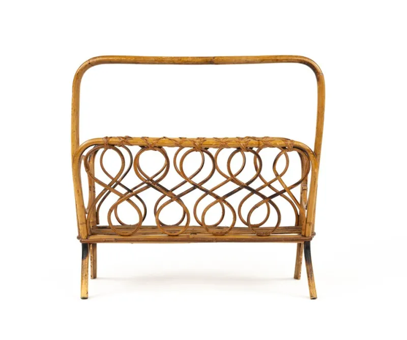Sale Pamono Mid-Century Rattan and Bamboo Magazine Rack, Italy, 1960s