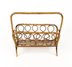 Sale Pamono Mid-Century Rattan and Bamboo Magazine Rack, Italy, 1960s