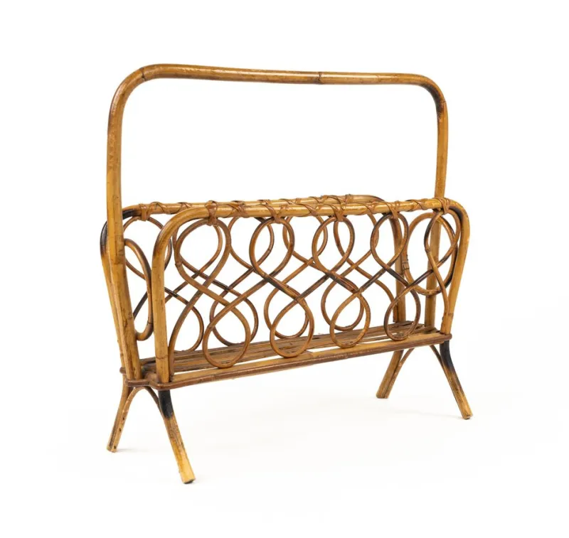 Sale Pamono Mid-Century Rattan and Bamboo Magazine Rack, Italy, 1960s