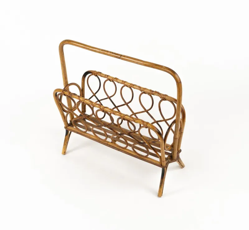 Sale Pamono Mid-Century Rattan and Bamboo Magazine Rack, Italy, 1960s