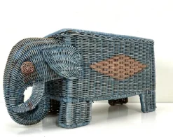 Pamono Mid-Century Rattan Elephant Basket Planter, Italy, 1970s><noscript><img width=