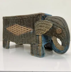 Pamono Mid-Century Rattan Elephant Basket Planter, Italy, 1970s><noscript><img width=