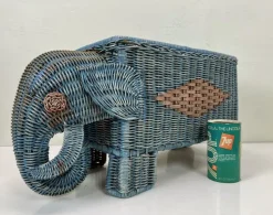 Pamono Mid-Century Rattan Elephant Basket Planter, Italy, 1970s><noscript><img width=