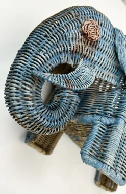 Pamono Mid-Century Rattan Elephant Basket Planter, Italy, 1970s><noscript><img width=
