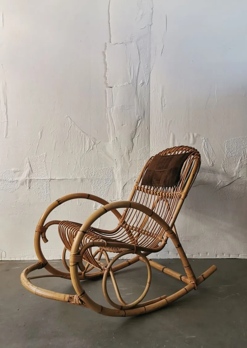 Outlet Pamono Mid-Century Rattan Rocking Chair from Rohé Noordwolde