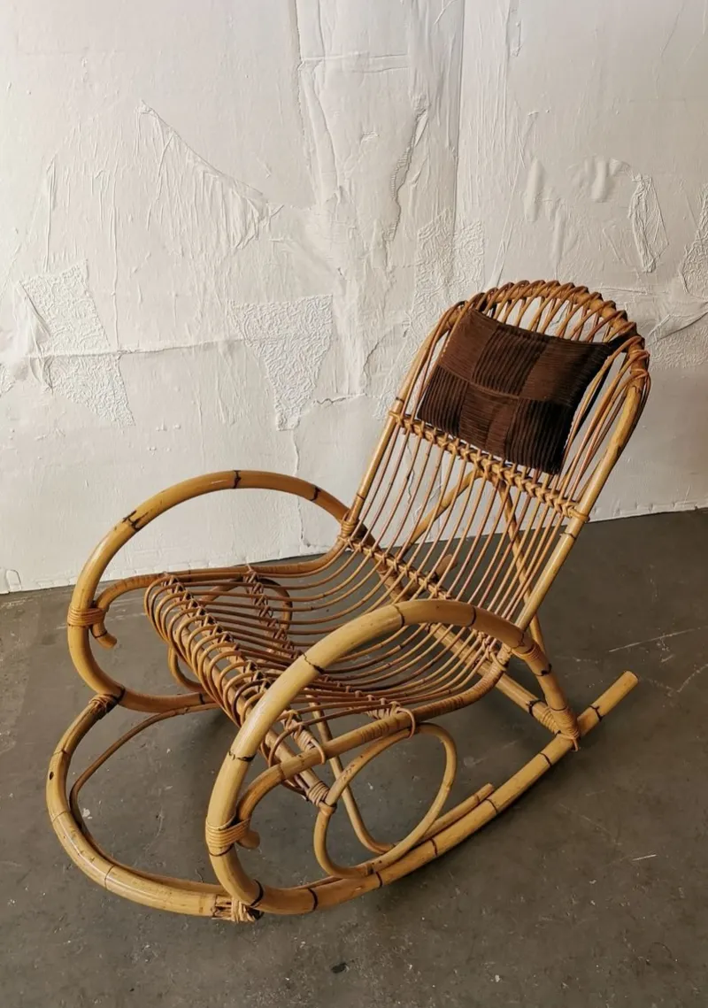 Outlet Pamono Mid-Century Rattan Rocking Chair from Rohé Noordwolde