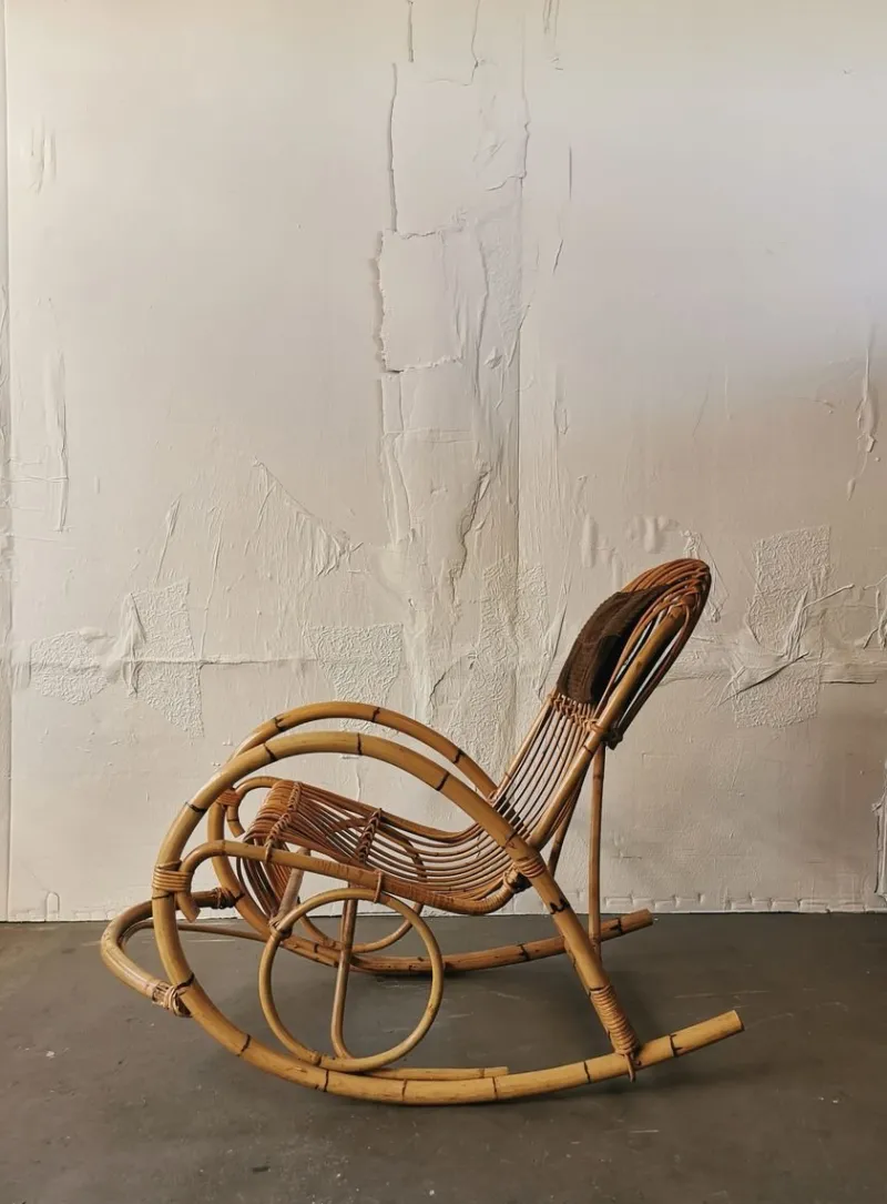 Outlet Pamono Mid-Century Rattan Rocking Chair from Rohé Noordwolde