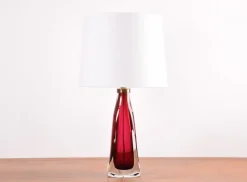 Pamono Mid-Century Red Crystal Glass Table Lamp by Carl Fagerlund for Orrefors, Sweden, 1960s> Table Lamps