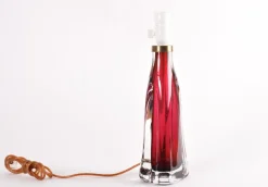 Pamono Mid-Century Red Crystal Glass Table Lamp by Carl Fagerlund for Orrefors, Sweden, 1960s><noscript><img width=