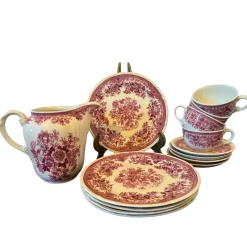 Discount Pamono Mid-Century Red Fasan Service in Porcelain from Villeroy & Boch, Germany, 1950s, Set of 13