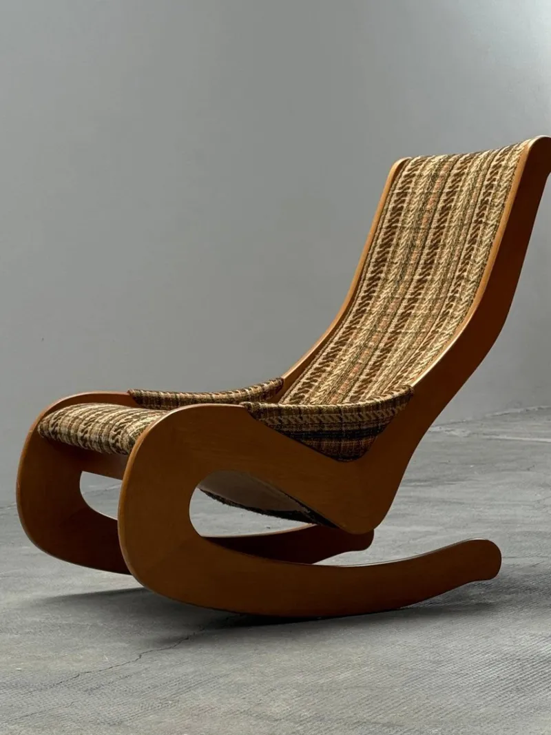 Pamono Mid-Century Rocking Chair in Beech and Bouclé from Casala, Germany, 1960s> Rocking Chairs