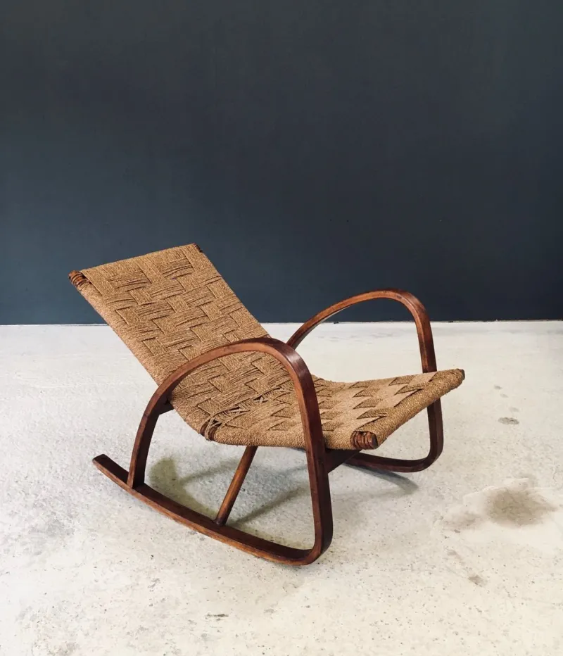 Pamono Mid-Century Rope Rocking Chair, Italy, 1950s> Rocking Chairs